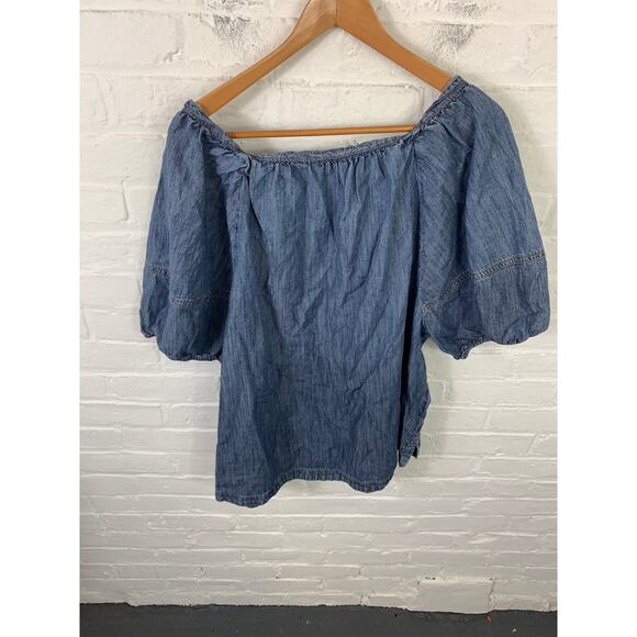 Lane Bryant Women's Square Neck Denim Blouse Short Sleeve Blue Size 20 - Picture 3 of 5